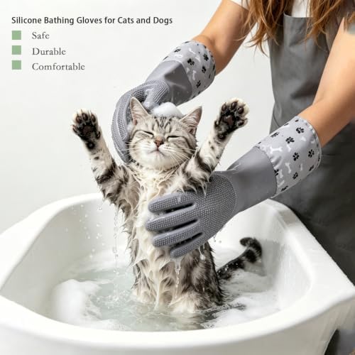 Pet Grooming Long Sleeve Washing Gloves feature silicone grooves design - Image 3