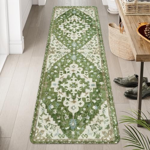 Uphome Vintage Bathroom Runner Rug Sage Green Boho Non-Slip Kitchen Runner by Uphome