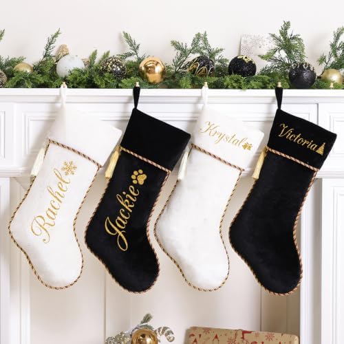 Personalized Christmas Stockings with Names 3 Pack Black White - Image 2