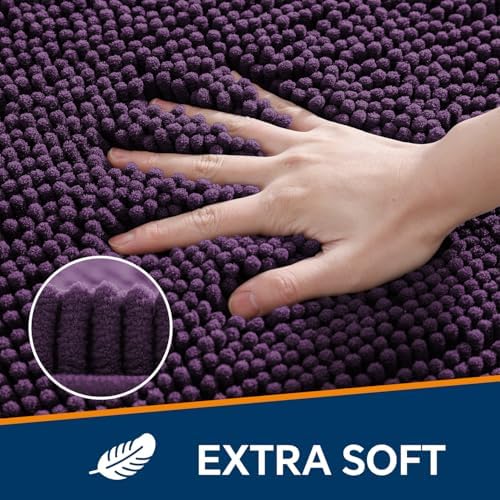Chenille Bathroom Rug 20"x32" Plum, Non-Slip Plush Bath Mat - Image 3
