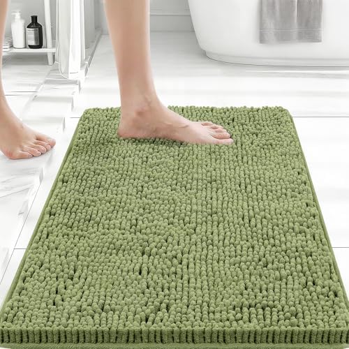 Bcoimo Small Bath Rug Mat, Sage Chenille High Absorbent Bathroom Floor Mats by Bcoimo