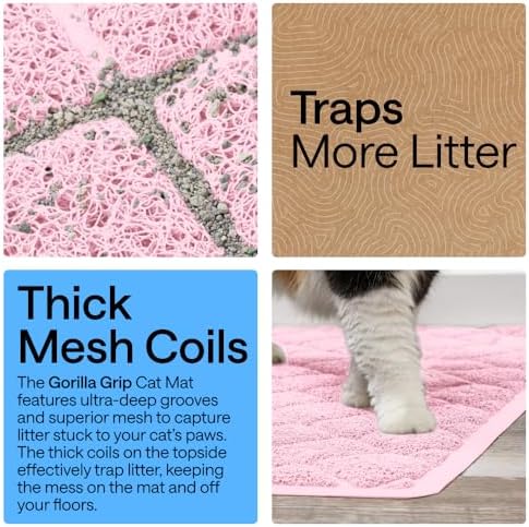 GORILLA GRIP Cat Litter Box Mat, Coiled Mesh Trapping Mats 47x35 Light Pink - Image 3