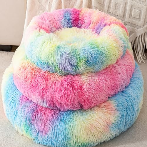 Calming Cat Bed for Indoor Cats, 19.5inch Rainbow Donut & Orthopedic Pet Bed - Image 4