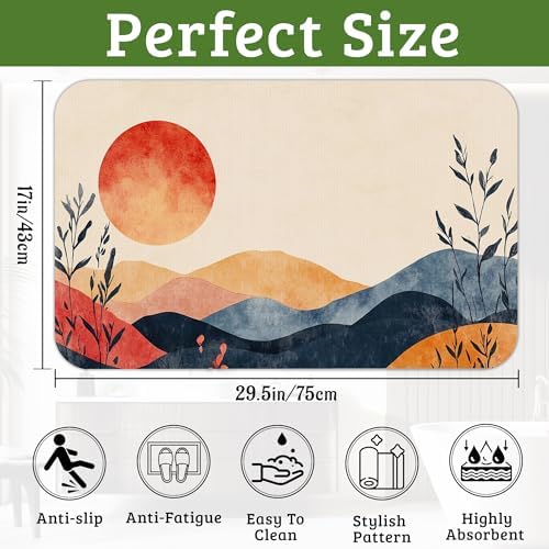 Boho Sun Plant Mountain Bathroom Rugs Mat Non Slip Washable Quick Dry Absorbent - Image 2