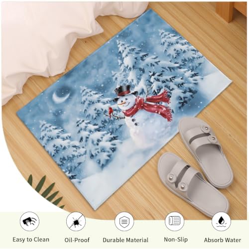 Giwawa Blue Snowman Bath Rug Winter Pine Tree Absorbent Front Door Mat 24x35 - Image 5
