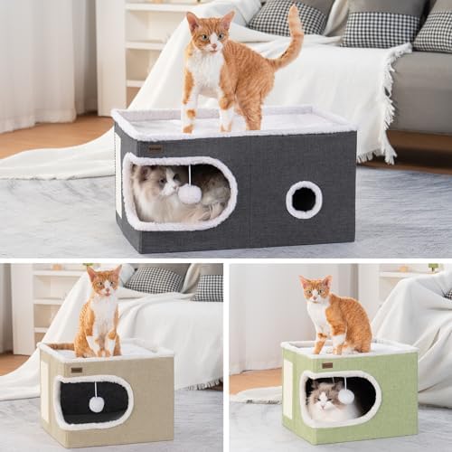 Garnpet Cat Bed for Indoor Cats Cube House, Covered Cat Cave Beds & Furniture - Image 3