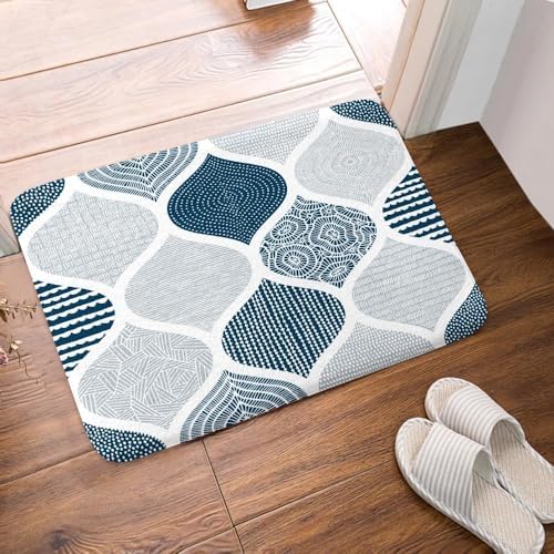 JAWO Blue and Grey Paisley Bath Mat - Image 4