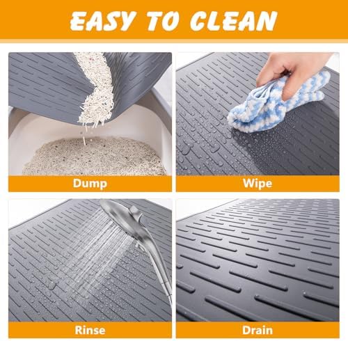 Silicone Cat Litter Mat 34 x 22 in, Waterproof Raised Edge - Image 4