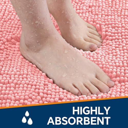 Chenille Bathroom Runner Rug 17"x47" Pink, Plush Bath Mat - Image 4