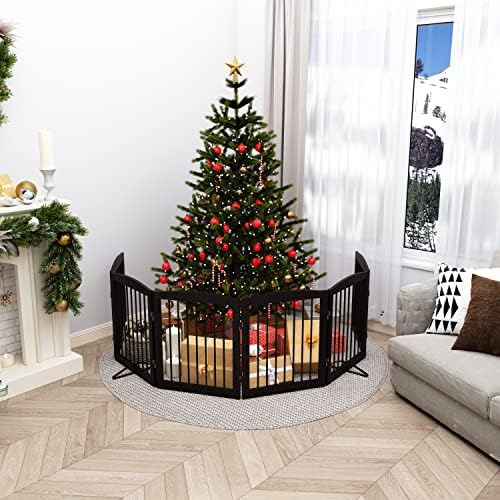 PUPETPO Freestanding Pet Gate for Dogs, Foldable Wooden Dog Gate for House - Image 2