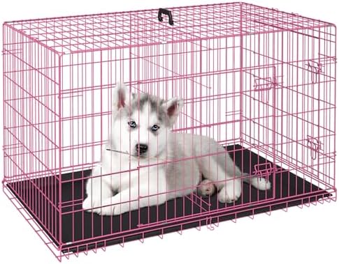 FDW | 24" Foldable Metal Dog Crate | Pink | Cage by FDW