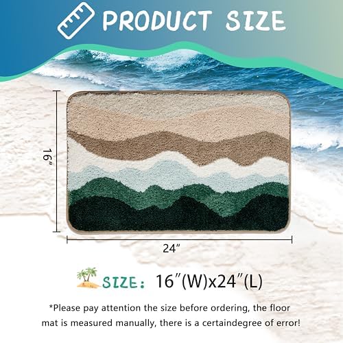Microfiber Coastal Green Bathroom Rugs Soft Non Slip Bath Mat - Image 2