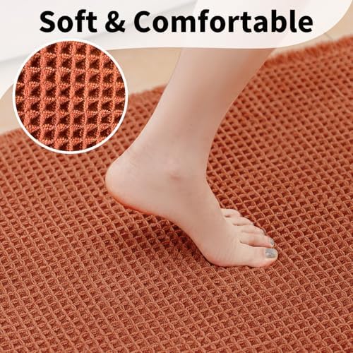 Burnt Orange Bathroom Rug, Fall Waffle Bath Mat Non Slip - Image 3