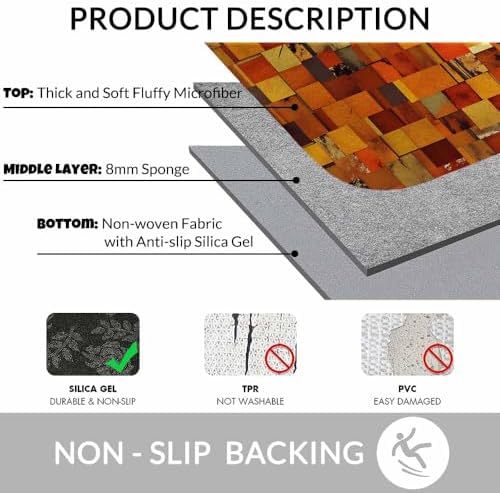 Orange Burnt Bath Rugs Vintage Abstract Mosaic Texture Faded Pattern Bathroom - Image 6