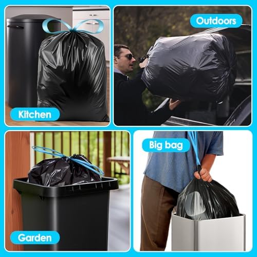 Teivio 15 Gallon 60 Counts Strong Tall Kitchen Drawstring Trash Bags, Medium - Image 7