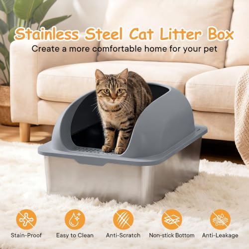 Stainless Steel Cat Litter Box, Large Metal Litter Boxes High Sides - Image 3