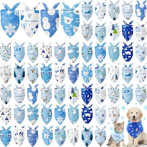 60 Pcs Winter Dog Bandanas Bulk, Snowflake Adjustable Pet Scarf,M by Sanwuta