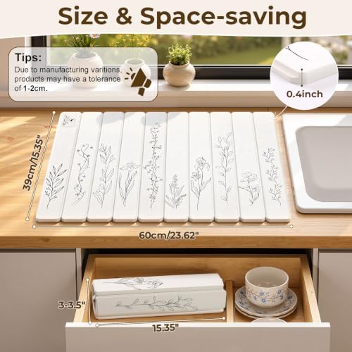 LOKHOM Stone Dish Drying Mat, 15.3"x23.6" Diatomaceous Earth Mat Plants - Image 2