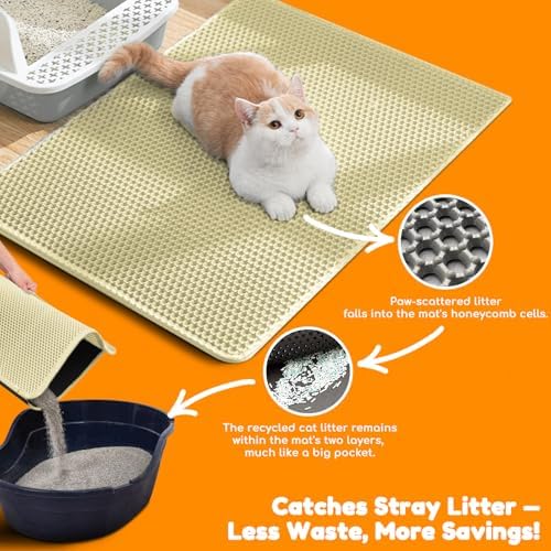 Cat Litter Mat 24"x16", Double Layer EVA Litterbox Mat Cream - Image 6