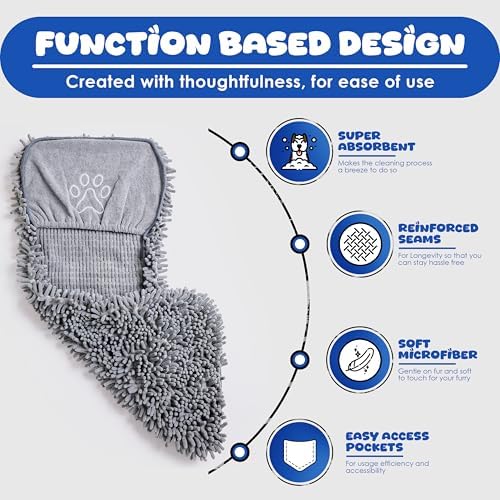 Dog Towel for Drying Dogs, Absorbent Microfiber Bath Towel, Hand Pockets - Image 3