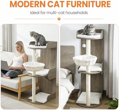 44.8in Modern Wood Cat Tree Tower - Image 2