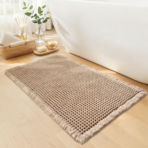 Waffle Bath Mat, Boho Bathroom Rug Non Slip Washable, 18 x 30 by GRLYUH
