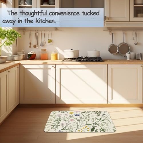 Vintage Floral Bath Mat 29.5"x17", Herbs Wild Flowers Slim Low-Profile Fast - Image 6