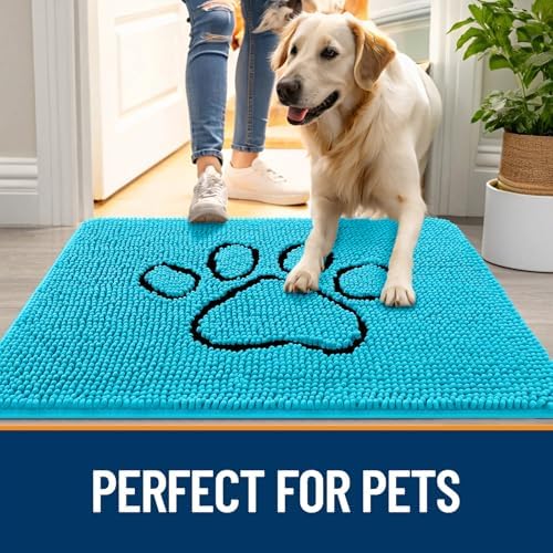 OLANLY Dog Door Mat for Muddy Paws 36x24, Paw Print Design Chenille Mud Mat - Image 6