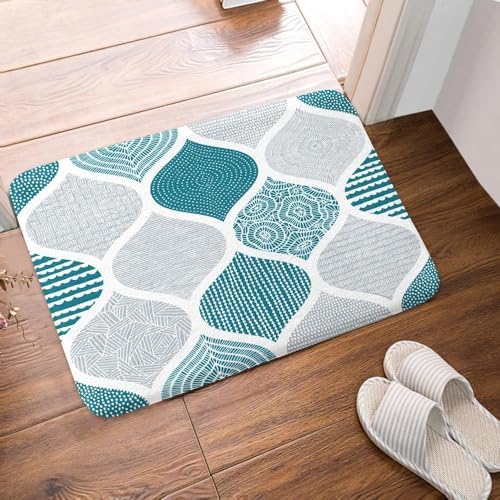JAWO Teal and Grey Paisley Bath Mat - Image 4