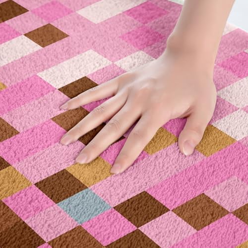 Pixelated Grid Fleece Bath Mat Non Slip, Games Gamepad Miners Bathroom Rug - Image 4