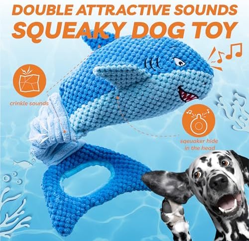 LEGEND SANDY Squeaky Dog Toys for Large Dogs – Interactive Plush Shark Toy - Image 3
