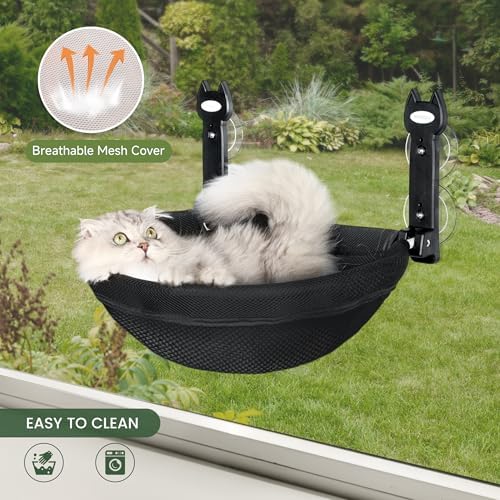 HiPetpy Black Deep Cat Window Perch, Cordless Foldable Cat Hammock - Image 5