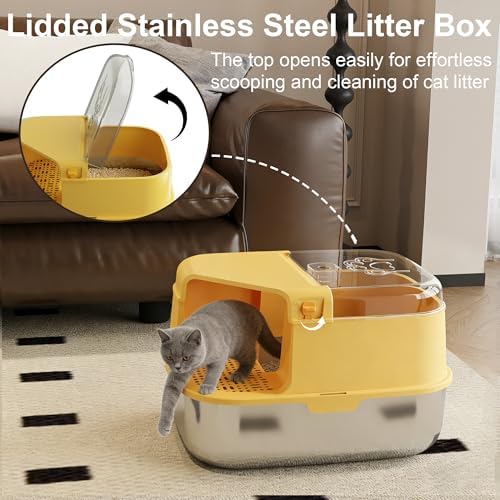 3-in-1 Convertible Cat Litter Box, ABS + Stainless Steel Pan, Enclosed Low - Image 3