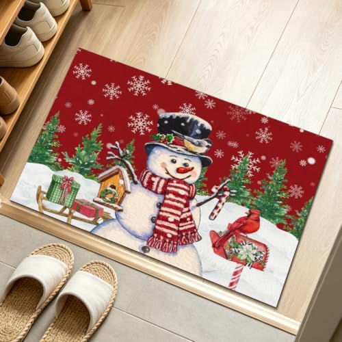 Giwawa Winter Snowman Bath Rug Red Bird Washable Bathroom Mat 20x32 Inch - Image 2