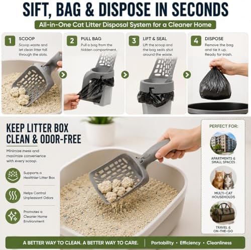 3 in 1 Cat Litter Scoop with Bag Holder, 11.8 Inch, Daily Use - Image 5