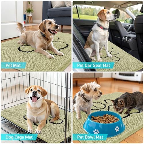 OLANLY Dog Door Mat for Muddy Paws 36x24, Paw Print Design Chenille Mud Mat - Image 7