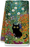 Black Cat Kitchen Towels, Cats Flower Decor by Unknown