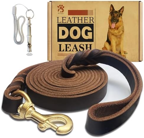 Leather Dog Leash 8ft x 3/4 inch, Strong Heavy Duty Genuine Leather Braided Dog by Lovedogsasmuchasyoudo