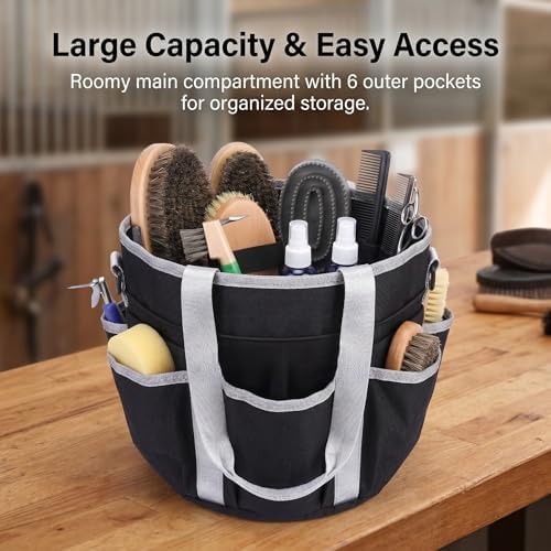 Horse Grooming Tote Bag with 6 Pockets & Drawstring Closure, Portable Grooming - Image 3