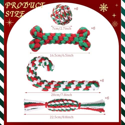 24 Pcs Christmas Dog Rope Toys Puppy Chew Teething,Classic Style - Image 2
