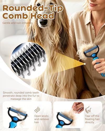 Tool, 2-In-1 Double-Sided Grooming Tool, Pet Shedding Remover Rounded-Tooth Comb - Image 3