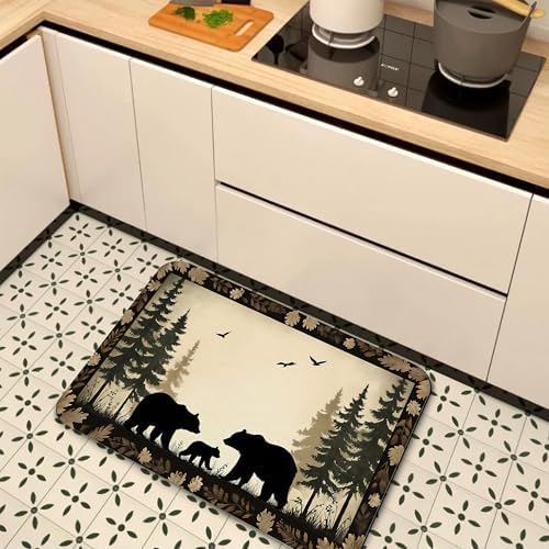 Forest Bear Family Bath Mat, Fast Drying Retro Animal Bathmats - Image 7