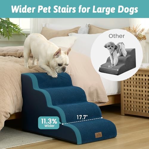 COZY KISS Wide Dog Stairs for Small Dog 19.7" H, 4 Step Pet Ramp for Bed - Image 2