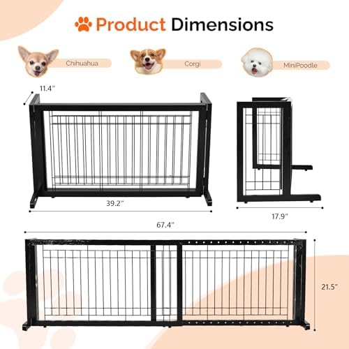 Bonnlo Free Standing Dog Gate, Wooden Adjustable Pet Fence Indoor, Christmas - Image 5