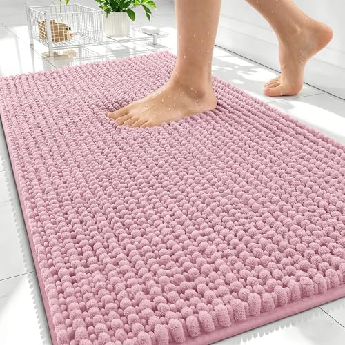 OLANLY Thick Chenille Absorbent Bathroom Rugs Mat 34x21, Dusty Rose by OLANLY