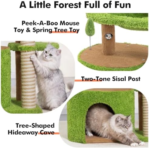 WOOCHPET Small Cat Tree with Scratching Post and Cat Hammock - Image 4
