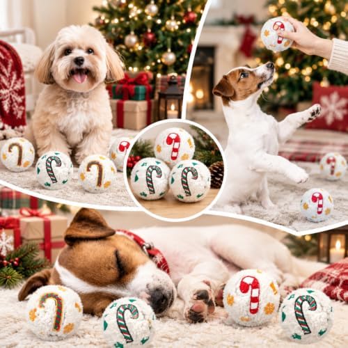 60 Pcs Christmas Squeaky Snowball Dog Toys Small Dog Chew Candy Canes Toys - Image 5