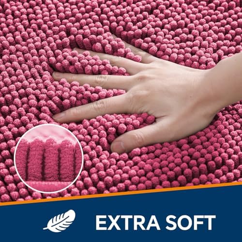 Chenille Bathroom Rug 36"x60" Hot Pink, Large Plush Bath Mat - Image 3