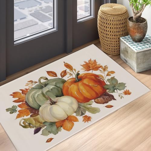 Giwawa Fall Pumpkin Bath Rug Autumn Leaves Bathtub Mat Non Slip Absorbent - Image 5
