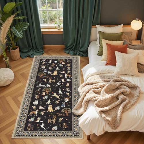 Black Floral Hallway Runner Rug 2x6 - Image 4